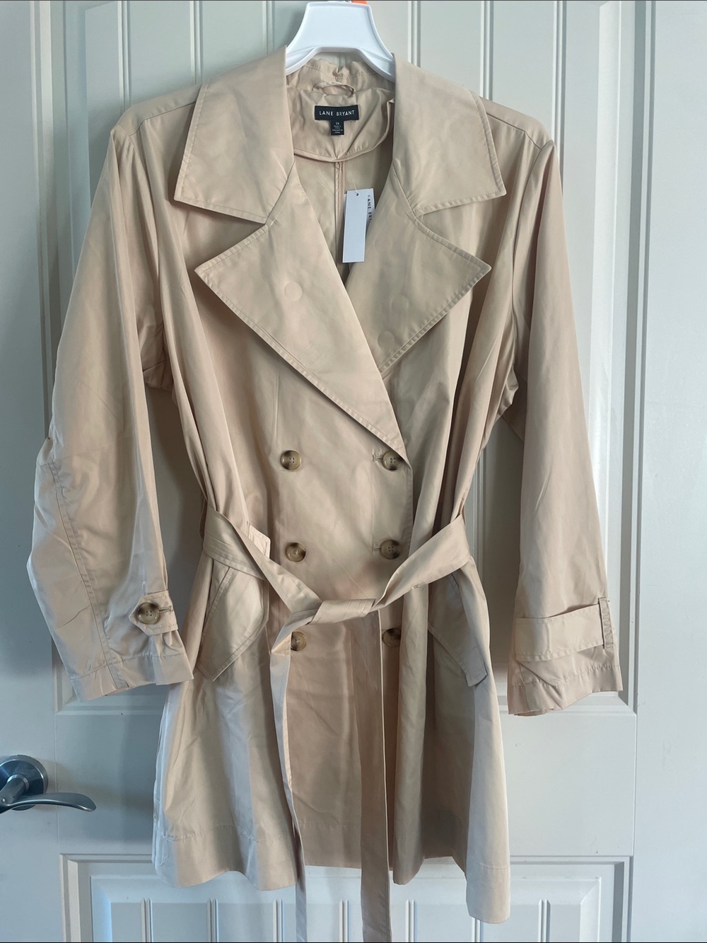 Stylish Lane Bryant Cream Trench Coat with Waist Tie - Brand New